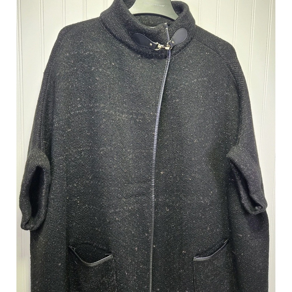 Lauren Conrad Womens Black Shimmer Cape Poncho Sweater Buttons Buckle One Size
